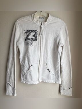 Roxy Girls' White Zip-Front Jean Jacket with Graphic Detail